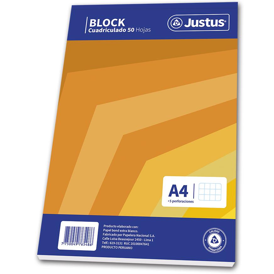 BLOCK A4 50 HOJAS CUADRICULADO JUSTUS