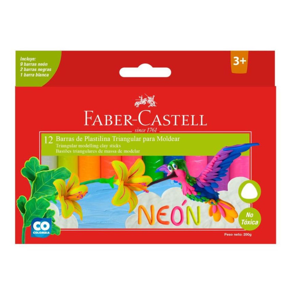 PLASTILINA JUMBO XL TRIANGULAR NEON X 12 FABER CASTELL