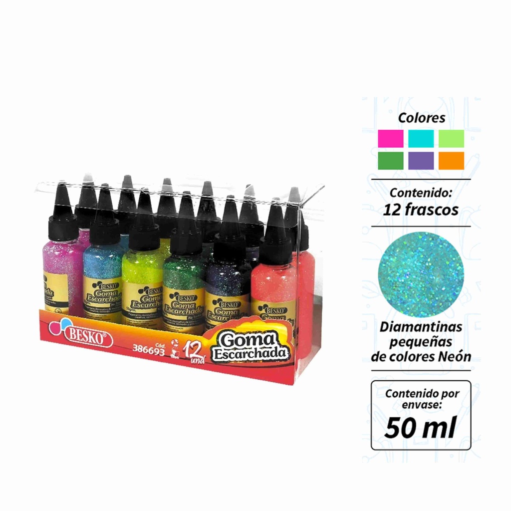 GOMA ESCARCHADA NEON 50 ML BESKO