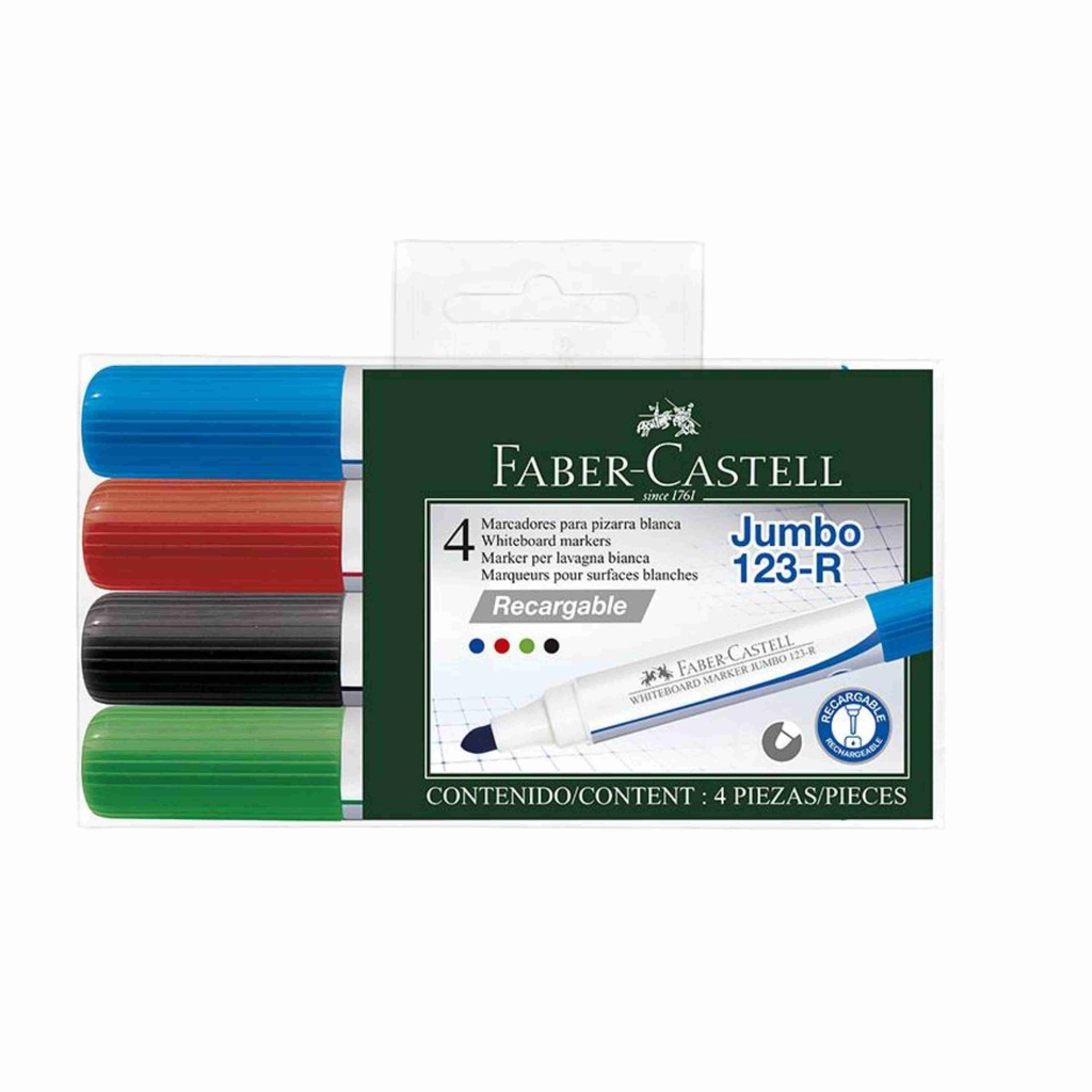 PLUMON 123R P/ PIZARRA  JUMBO RECARGABLE X 4 UND. FABER-CASTELL