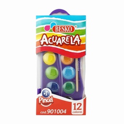 [ACUA0001] ACUARELA  X12 + PINCEL  901004 BESKO